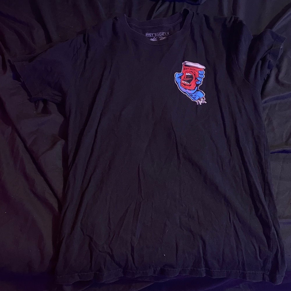 Riot Society Black Tee with Red and Blue Graphics